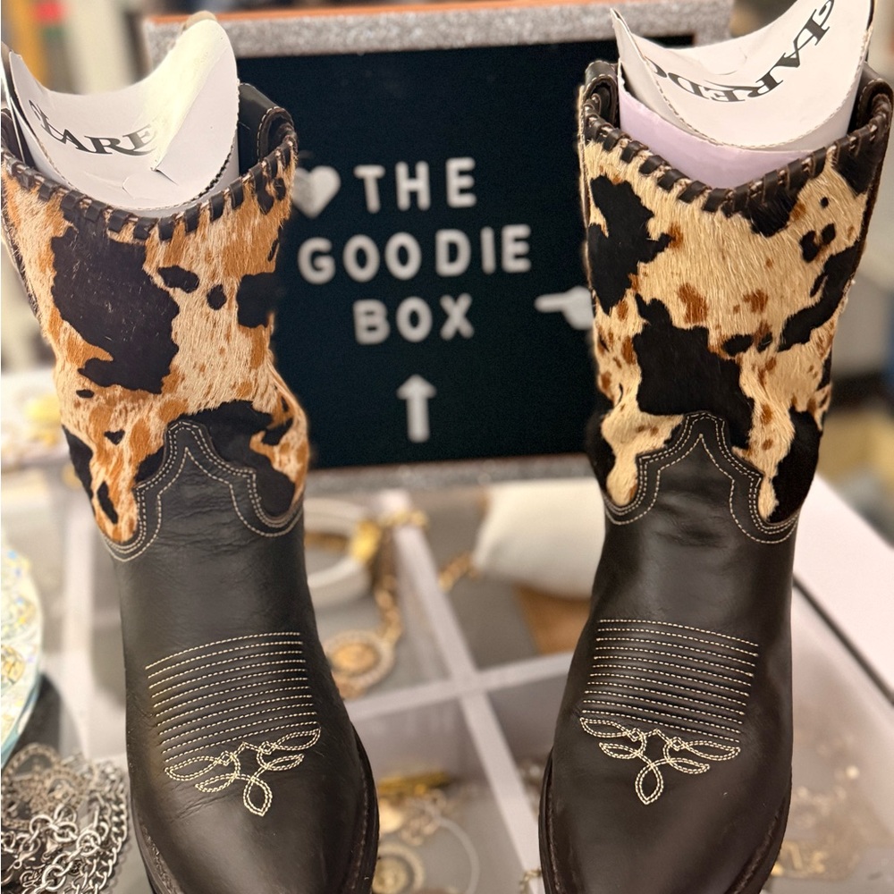 Laredo Black and Brown Cowhide Women's Boots